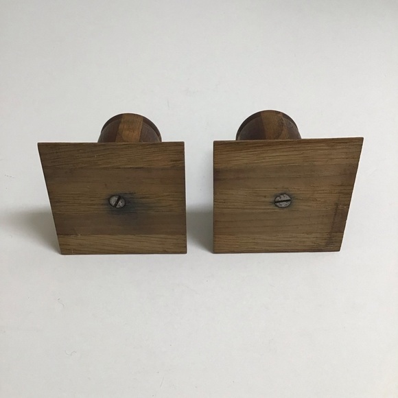 Vintage Folk Art Rustic Pair Small Solid Wood Candlestick Holders 3” Primitive - Picture 7 of 16